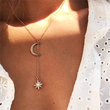 Load image into Gallery viewer, ladies short necklace with moon and star