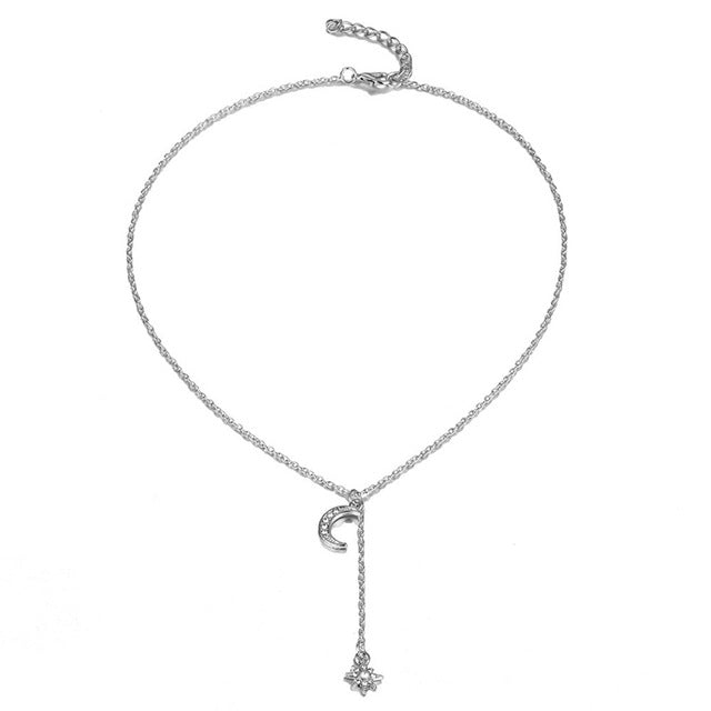 ladies short necklace with moon and star