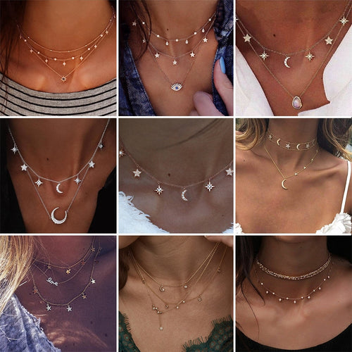 ladies choker necklce with moon and star